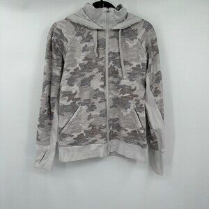 Athleta Womens Hoodie Medium Triumph Printed Hoodie Jacket Camo Gray Activewear